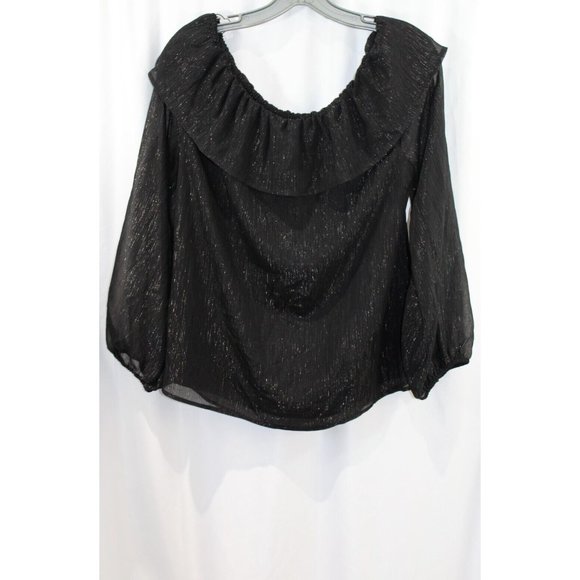 White House Black Market Womens Sparkly Black Off Shoulder Blouse M - Picture 4 of 5